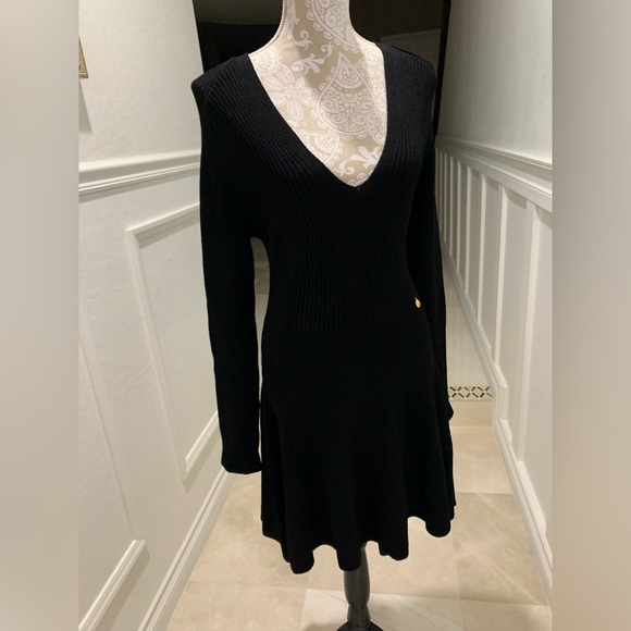 Balmain Plunging Long-Sleeve Rib Knit Mini Dress Size 44 - Picture 12 of 16